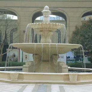 芜湖 黄金麻花岗岩异型加工——户外庭院石雕流水喷泉