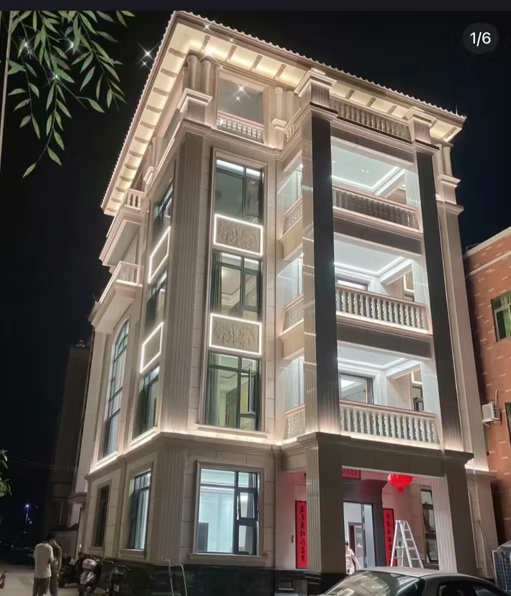 芜湖 芝麻白花岗岩别墅外墙夜间效果