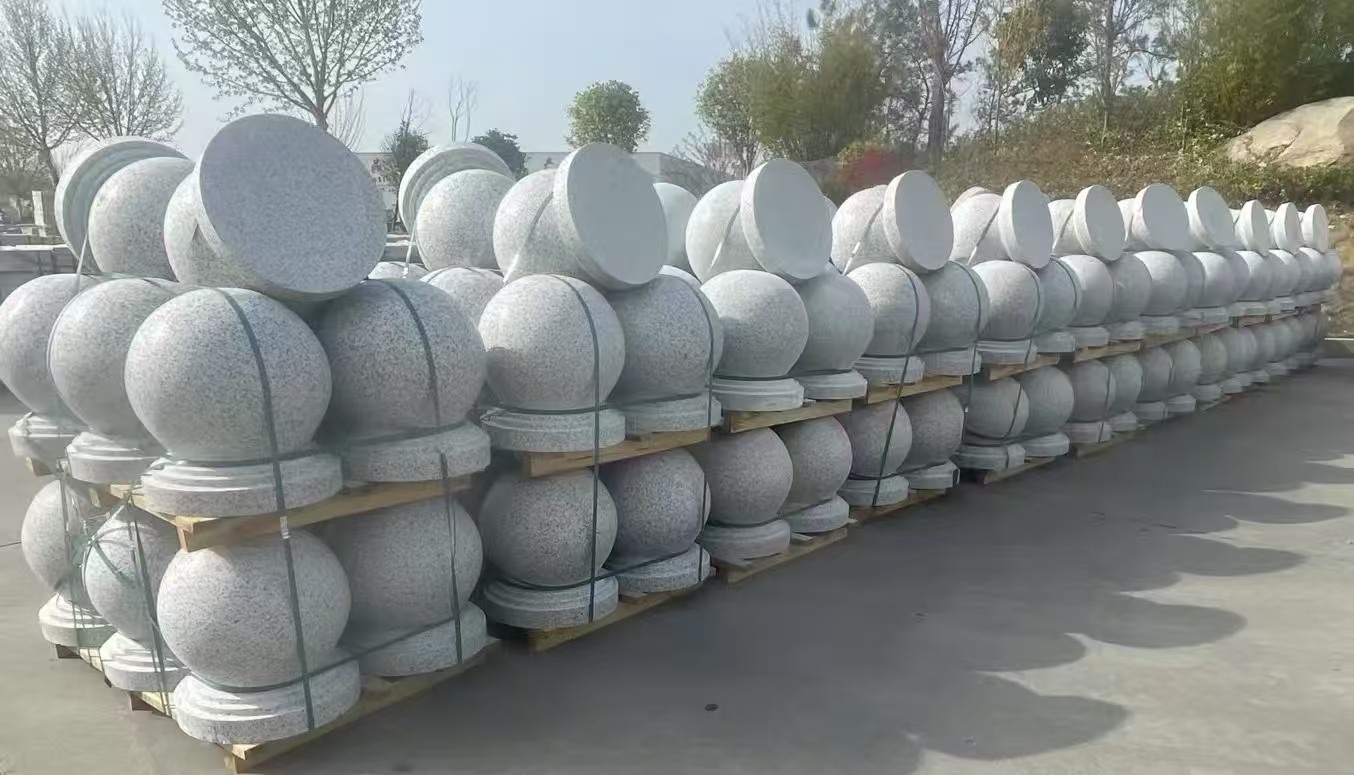 芜湖 白麻花岗岩石材圆球，石球，挡车球，隔离球，景观石球，风水球等