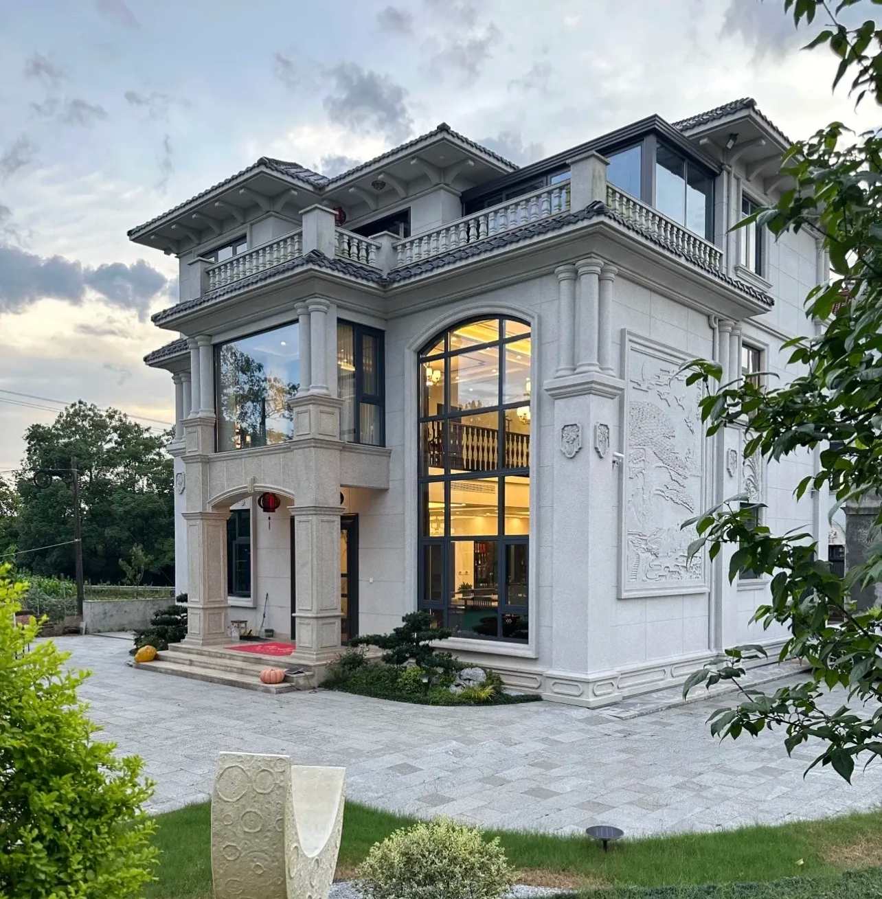 芜湖 白麻花岗岩私人别墅干挂石材豪华定制