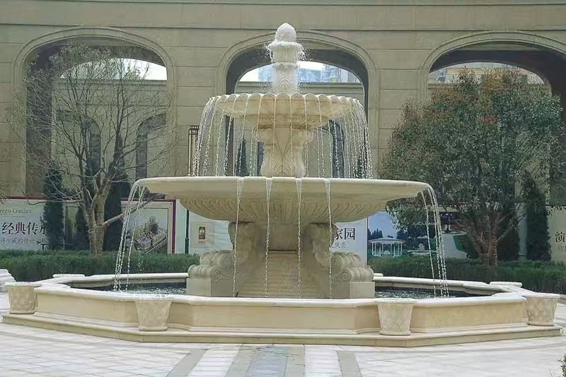 芜湖 黄金麻花岗岩异型加工——户外庭院石雕流水喷泉