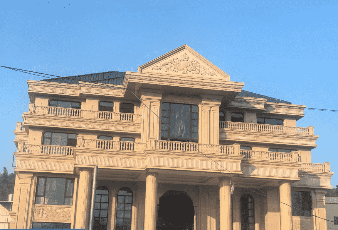 芜湖黄金麻别墅外墙干挂石材效果示例